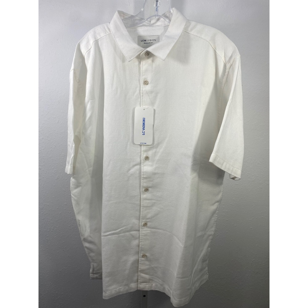 LCW Vision LC Waikiki Mens 2XL White Textured Short Sleeve Button Up Shirt NWT